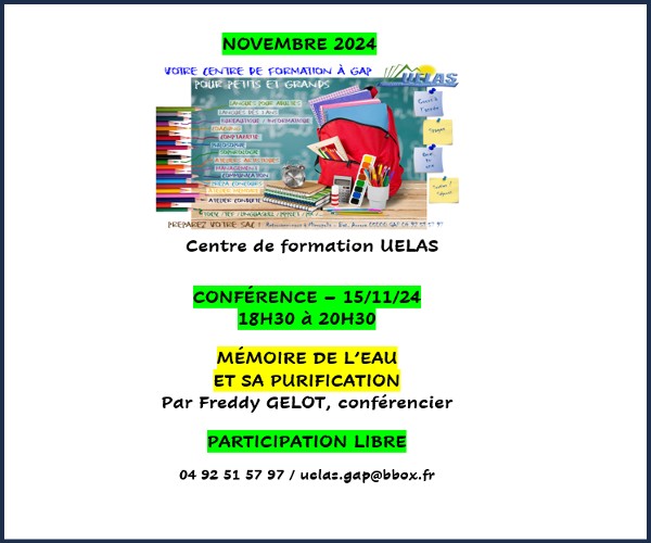 Gap. Conférence sur la mémoire de l'eau et sa purification