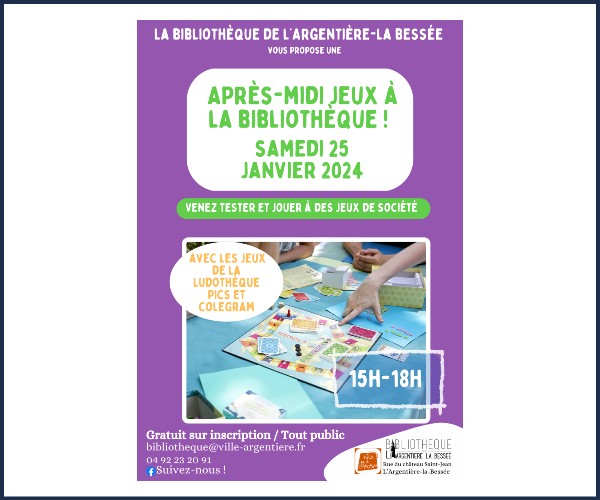 L'Argentière la Bessée. Après midi jeux de société à la bibliothèque !