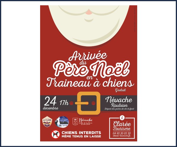 Névache. Arrivée du Père Noël en attelage de chiens de Traineaux