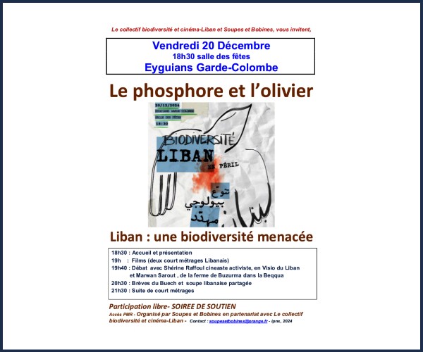 Garde Colombe. Soirée Soupes et Bobines, Liban, une biodiversité menacée