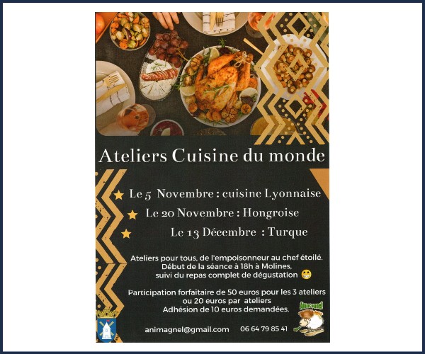 Molines en Queyras. Ateliers cuisine du monde