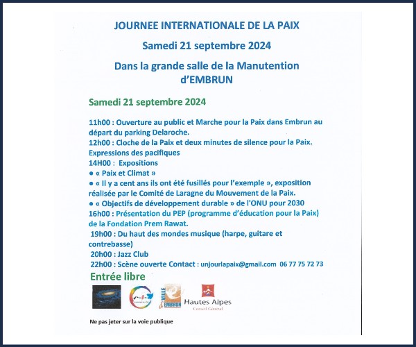 Embrun. Journée Internationale de la Paix