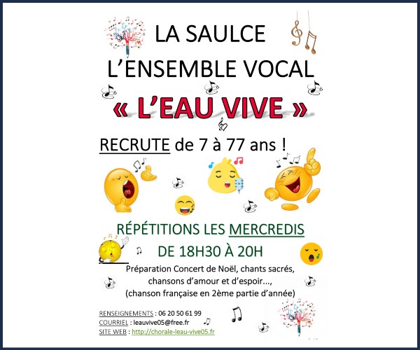 La Saulce. Le groupe vocal L'Eau Vive recrute !