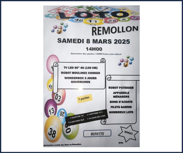 Remollon. Loto au Centre Socio-culturel